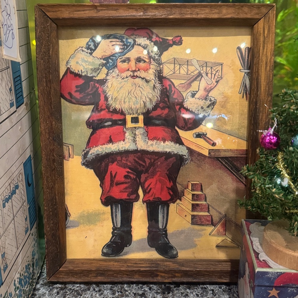 Vintage-Style Framed Santa  Print with oak  Frame